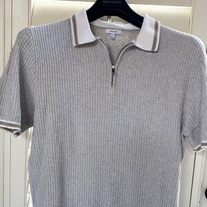 Reiss 1/2 zip Gray Ribbed Polo Shirt chest 44 in length 29 in